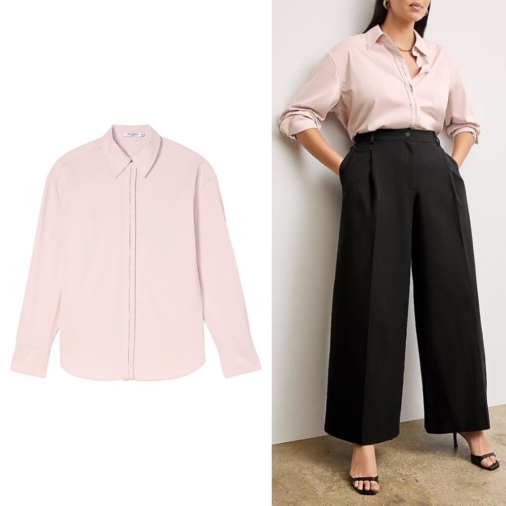 M.M.LaFleur Filomina Friday Shirt Size Large Pink Tulip Knit Poplin Button Down - Picture 3 of 12